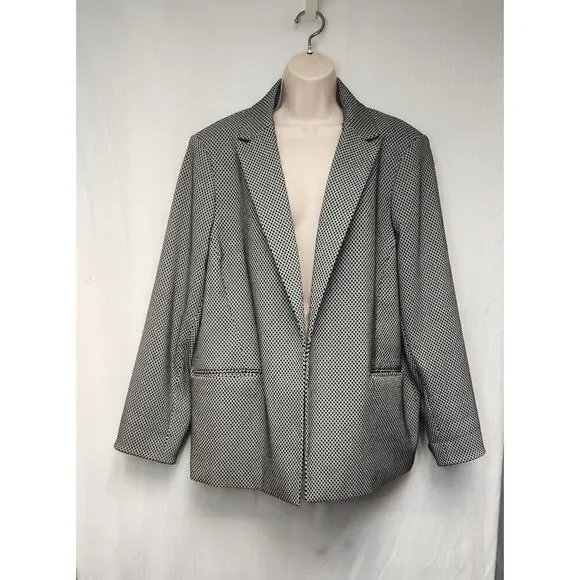 Calvin Klein Houndstooth Black/White Single Breasted Open Blazer Jacket 18W - Picture 2 of 9